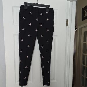 Ann Taylor LOFT Marisa Skinny Black Pants with Pink Floral Design Size 4 ⭐️NWT⭐️